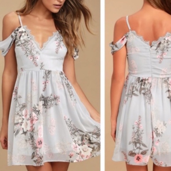 Lulus Dresses & Skirts - Lulus Verona Pale Blue Lace Cold Shoulder Floral Dress